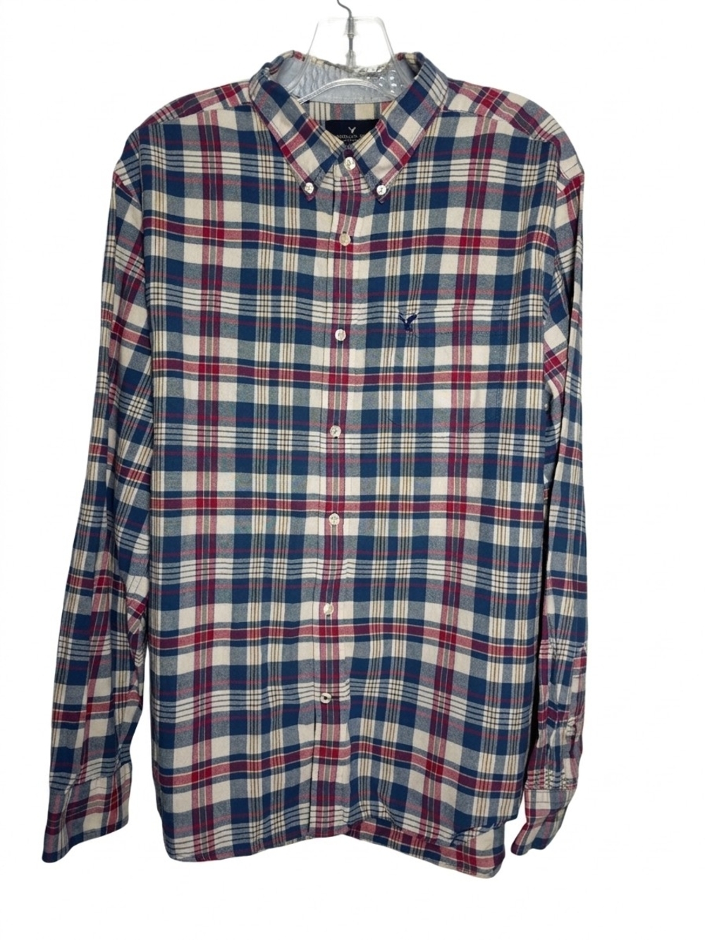 American Eagle Outfitters Plaid Button-Down Shirt - Blue, Red & White